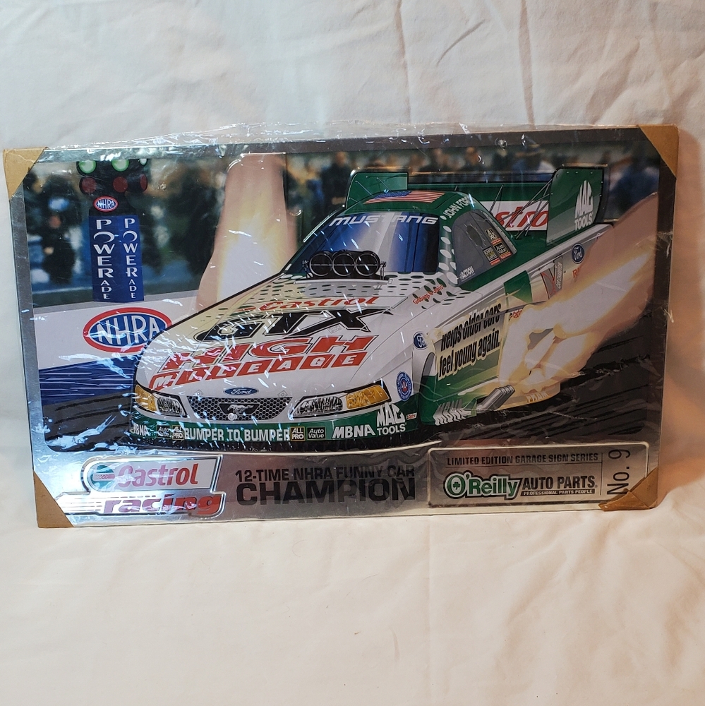 NHRA 12-Time Funny Car Champion Embossed Metal Sign Retro Castrol Racing, New
